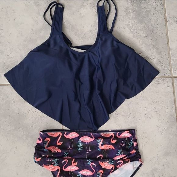 WOMEN'S HIGH NECK TWO PIECE BATHING SUITS TOP - Picture 4 of 11